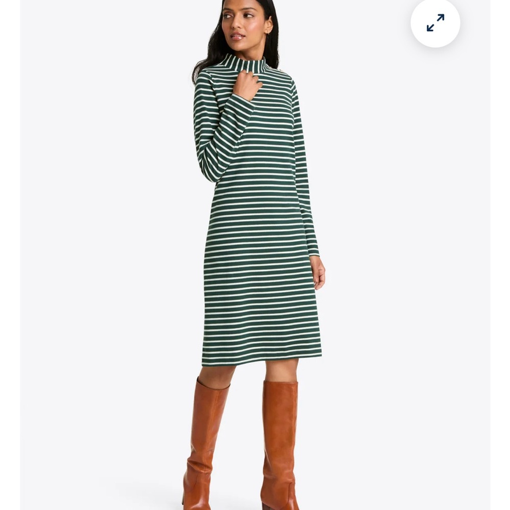Draper James Green and White Striped Long Sleeve Dress